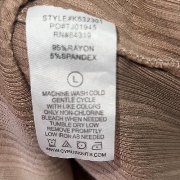 Cyrus Essentials Top Womens Large Ribbed Mock Neck Tan Minimalist Stretch - Picture 5 of 5